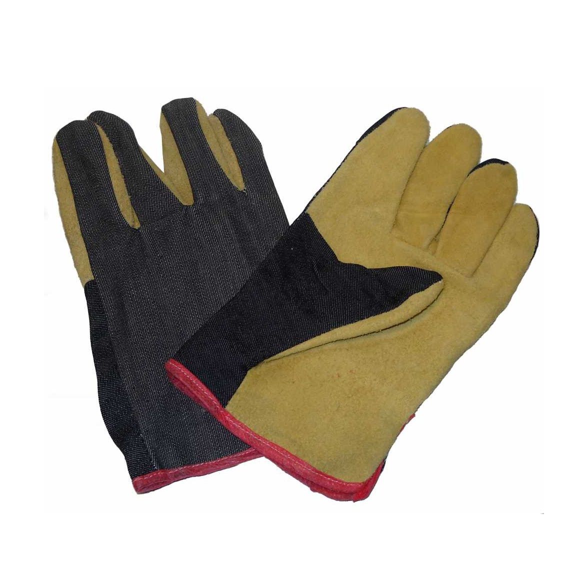 Imagen Par Guante Descarne Amarillo Combinado con Jean con Refuerzo Puño Corto